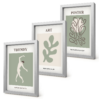 Lot de 3 tableaux Des figures abstraites et des motifs végétaux aux couleurs douces