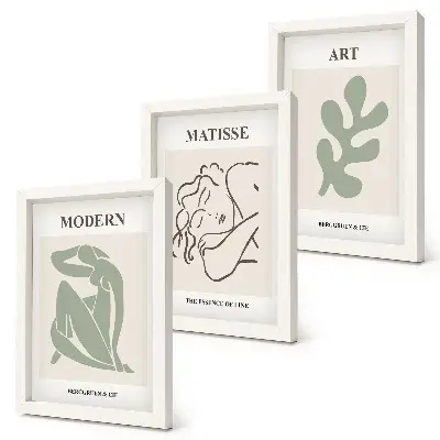 Mur de cadres avec des personnages et des plantes au design minimaliste