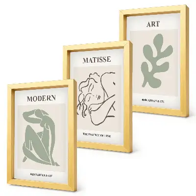 Mur de cadres avec des personnages et des plantes au design minimaliste