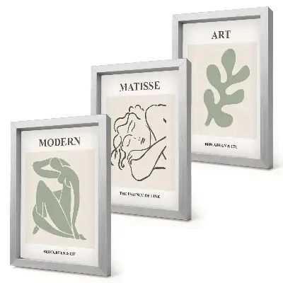 Mur de cadres avec des personnages et des plantes au design minimaliste