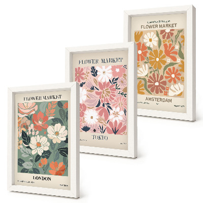 Ensemble de 3 tableaux Affiches à motifs floraux de Londres, Tokyo et Amsterdam