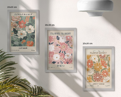 Ensemble de 3 tableaux Affiches à motifs floraux de Londres, Tokyo et Amsterdam