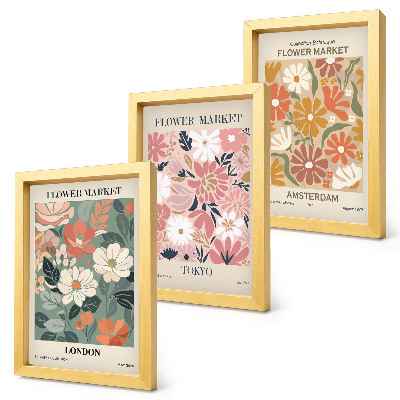 Ensemble de 3 tableaux Affiches à motifs floraux de Londres, Tokyo et Amsterdam