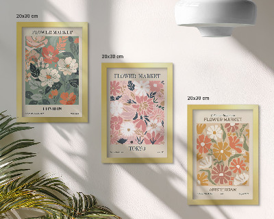 Ensemble de 3 tableaux Affiches à motifs floraux de Londres, Tokyo et Amsterdam