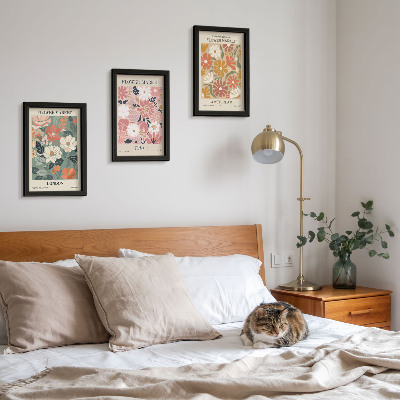 Ensemble de 3 tableaux Affiches à motifs floraux de Londres, Tokyo et Amsterdam