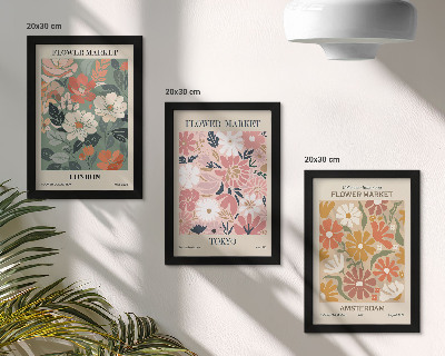 Ensemble de 3 tableaux Affiches à motifs floraux de Londres, Tokyo et Amsterdam