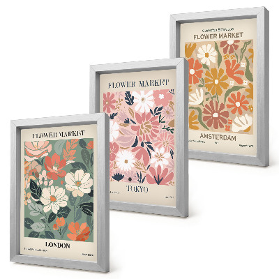 Ensemble de 3 tableaux Affiches à motifs floraux de Londres, Tokyo et Amsterdam