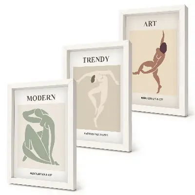 Lot de 3 tableaux représentant des personnages stylés dans des tons minimalistes