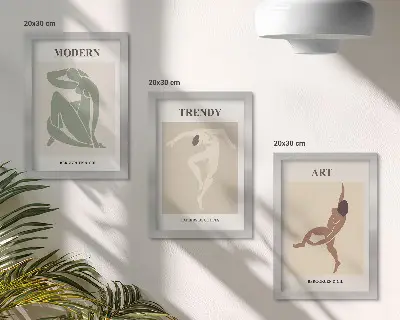 Lot de 3 tableaux représentant des personnages stylés dans des tons minimalistes