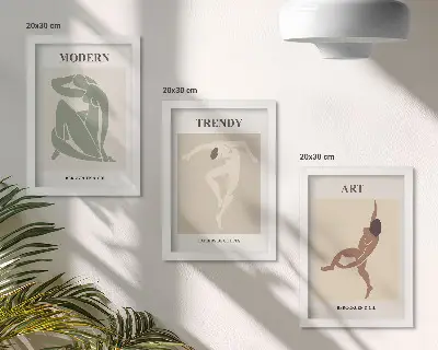 Lot de 3 tableaux représentant des personnages stylés dans des tons minimalistes