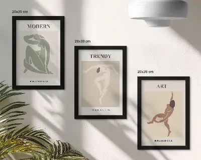 Lot de 3 tableaux représentant des personnages stylés dans des tons minimalistes