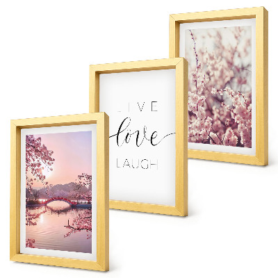 Ensemble de 3 tableaux Motifs floraux avec un pont et une inscription