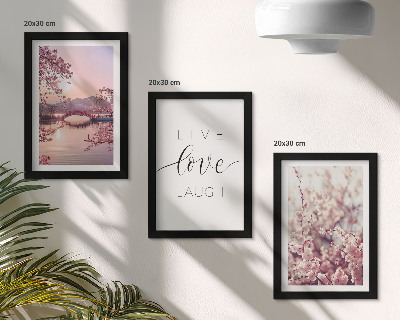 Ensemble de 3 tableaux Motifs floraux avec un pont et une inscription