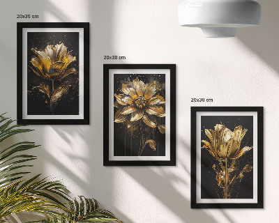 Lot de 3 tableaux Fleurs dans des tons de jaune sur fond sombre