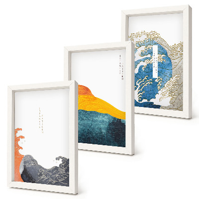 Ensemble de 3 tableaux Vagues dans le style graphique japonais