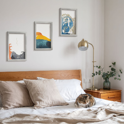 Ensemble de 3 tableaux Vagues dans le style graphique japonais