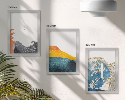 Ensemble de 3 tableaux Vagues dans le style graphique japonais