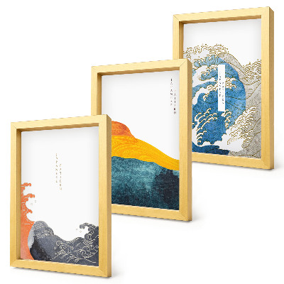 Ensemble de 3 tableaux Vagues dans le style graphique japonais