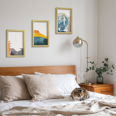 Ensemble de 3 tableaux Vagues dans le style graphique japonais