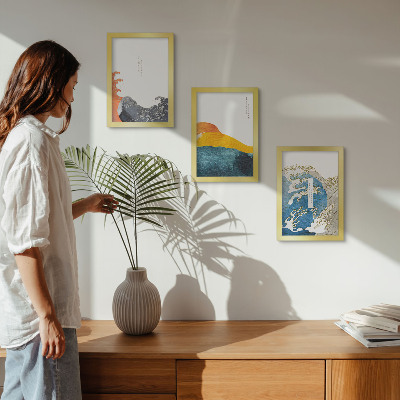 Ensemble de 3 tableaux Vagues dans le style graphique japonais