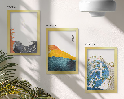 Ensemble de 3 tableaux Vagues dans le style graphique japonais
