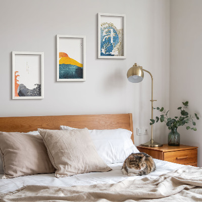Ensemble de 3 tableaux Vagues dans le style graphique japonais
