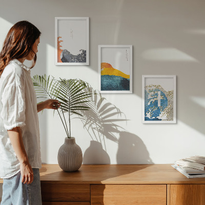 Ensemble de 3 tableaux Vagues dans le style graphique japonais