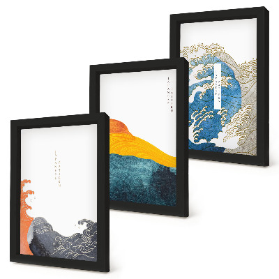 Ensemble de 3 tableaux Vagues dans le style graphique japonais