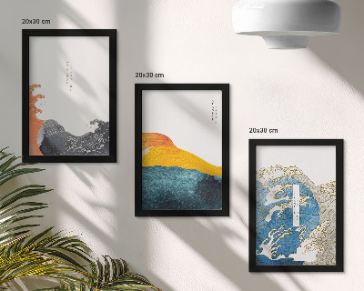 Ensemble de 3 tableaux Vagues dans le style graphique japonais