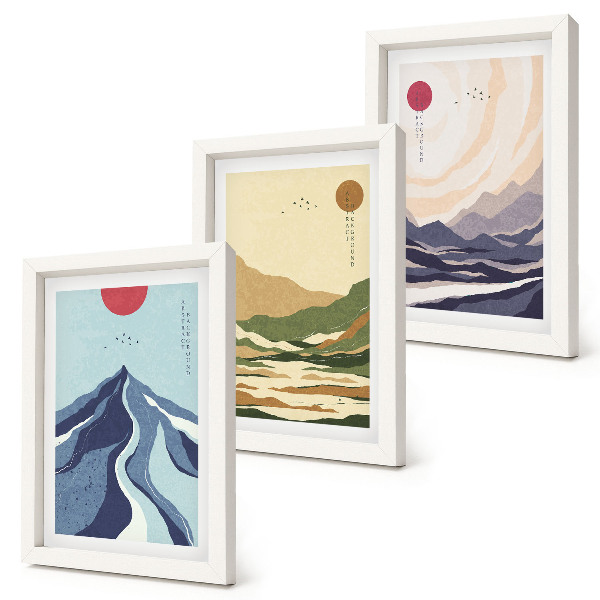 Lot de 3 tableaux Montagnes aux couleurs pastel, style Japandi