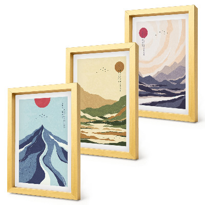 Lot de 3 tableaux Montagnes aux couleurs pastel, style Japandi