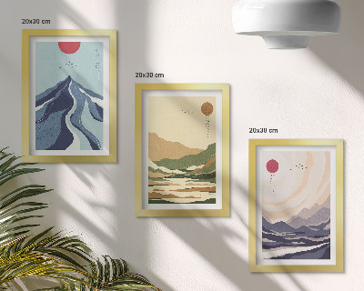 Lot de 3 tableaux Montagnes aux couleurs pastel, style Japandi