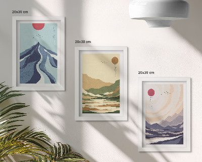 Lot de 3 tableaux Montagnes aux couleurs pastel, style Japandi