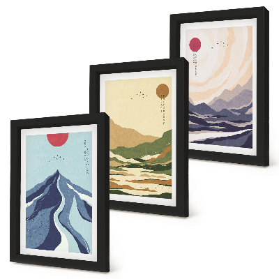 Lot de 3 tableaux Montagnes aux couleurs pastel, style Japandi