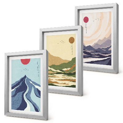 Lot de 3 tableaux Montagnes aux couleurs pastel, style Japandi