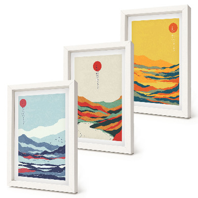 Ensemble de 3 tableaux Paysages abstraits et colorés de montagnes et de rivières