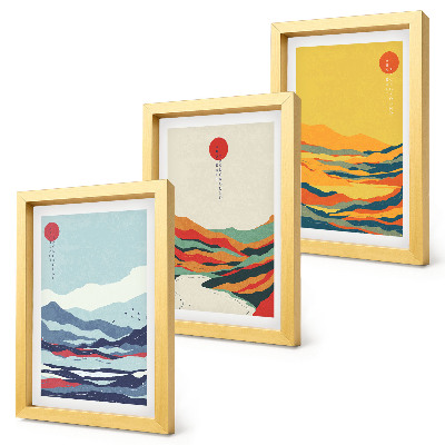 Ensemble de 3 tableaux Paysages abstraits et colorés de montagnes et de rivières