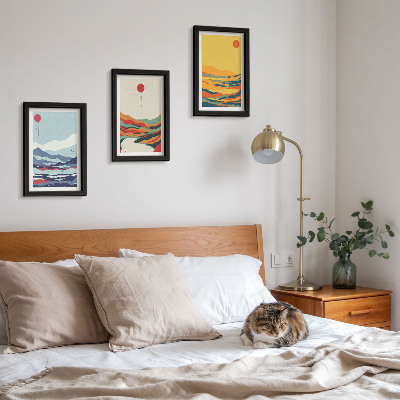Ensemble de 3 tableaux Paysages abstraits et colorés de montagnes et de rivières