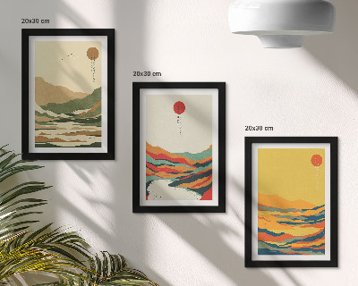 Lot de 3 tableaux Motifs colorés de montagnes et de rivières de style Japandi