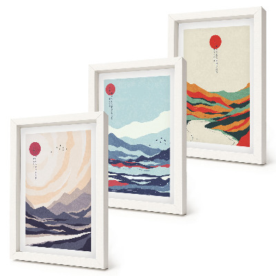 Ensemble de 3 tableaux Paysages de montagne abstraits japonais