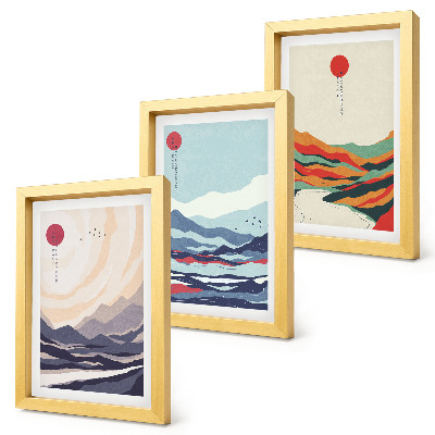 Ensemble de 3 tableaux Paysages de montagne abstraits japonais