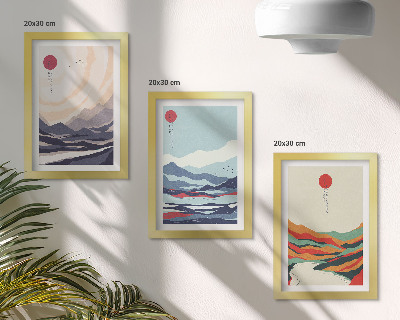 Ensemble de 3 tableaux Paysages de montagne abstraits japonais