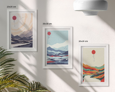 Ensemble de 3 tableaux Paysages de montagne abstraits japonais