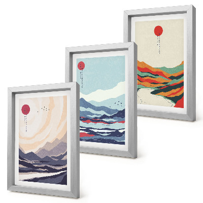 Ensemble de 3 tableaux Paysages de montagne abstraits japonais