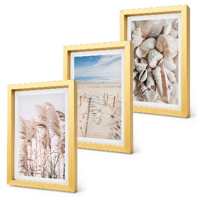 Mur de cadres Plage de sable avec des coquillages et des herbes marines