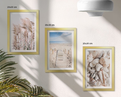 Mur de cadres Plage de sable avec des coquillages et des herbes marines