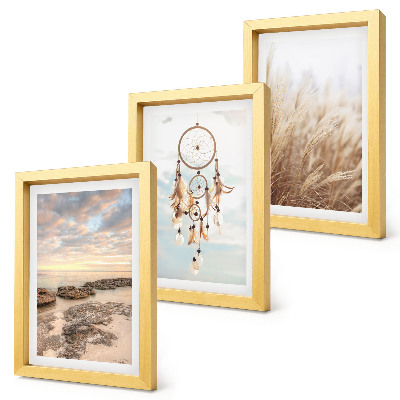 Lot de 3 tableaux Vue sur la mer avec des nuages, un attrape-rêves et de l'herbe