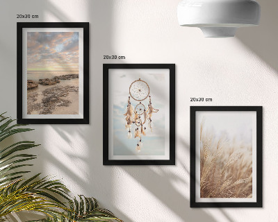 Lot de 3 tableaux Vue sur la mer avec des nuages, un attrape-rêves et de l'herbe
