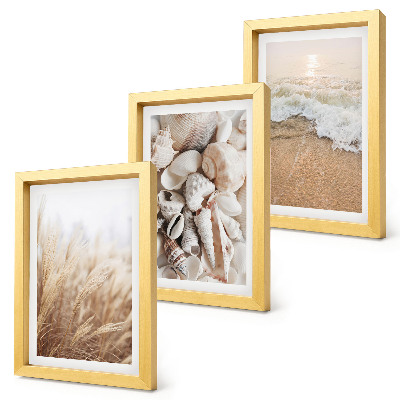 Ensemble de 3 tableaux Motifs de plage avec coquillages et vagues