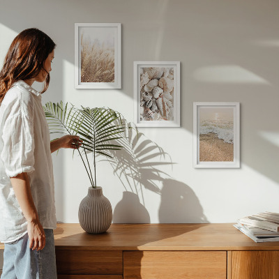 Ensemble de 3 tableaux Motifs de plage avec coquillages et vagues